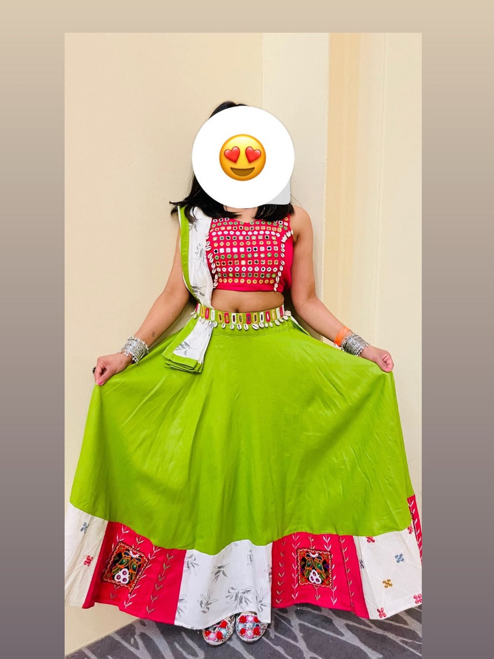 Traditional Lime Green and Pink Women's Lehenga Skirt Set